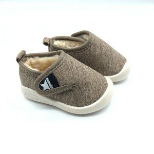 Toddler Boys Slip On Sneakers Faux Fur Lined Hook & Loop Canvas Brown US Size 5